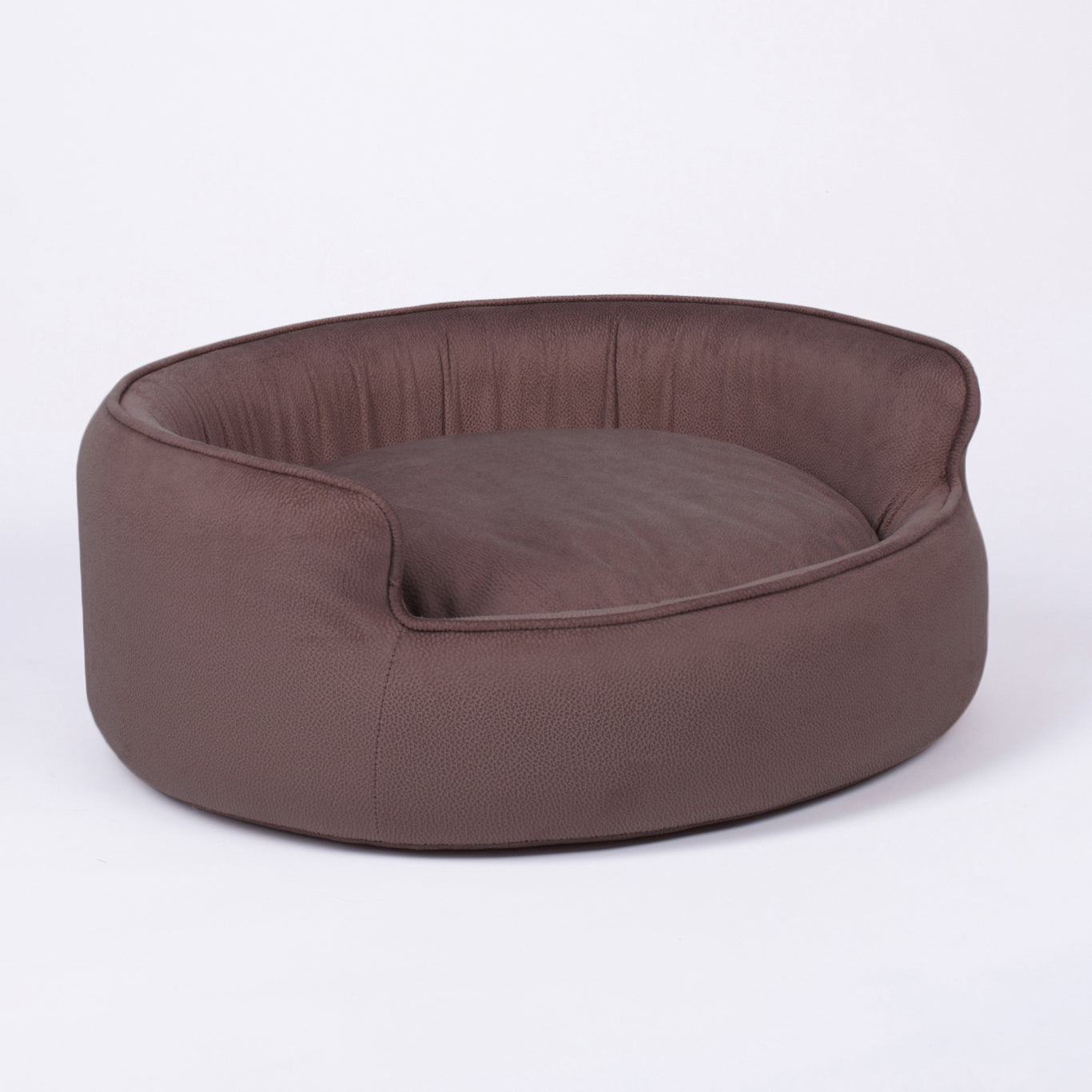 Yin Yang round brown upholstered pet sofa for small dogs