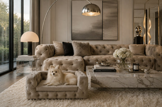 Luxury dog sofa creating a secure and comfortable sleeping space for dogs in a modern home
