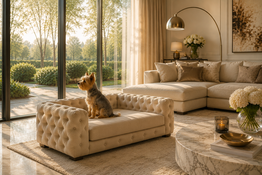 Luxury dog sofa placed by a window creating a comfortable observation spot for dogs